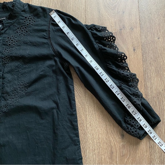 J. Crew Ruffle Sleeve Top Blouse Embroidered Eyelet Black Button Down - Picture 14 of 15